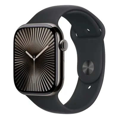 Apple Watch Series 10 46mm Cellular břidlicově šedý titan s černým sportovním řemínkem S/M MWYD3