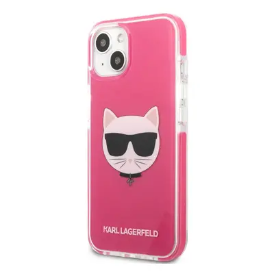 Pouzdro KARL LAGERFELD Apple iPhone 13 mini - hlava Choupette - plastový / gumový - růžový