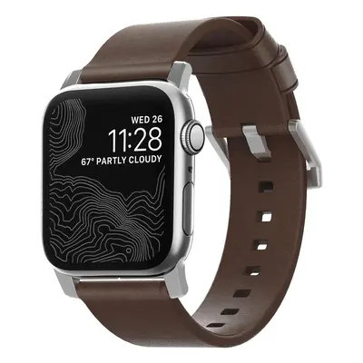 Nomad Modern kožený řemínek Apple Watch stříbrný NM1A4RSM00