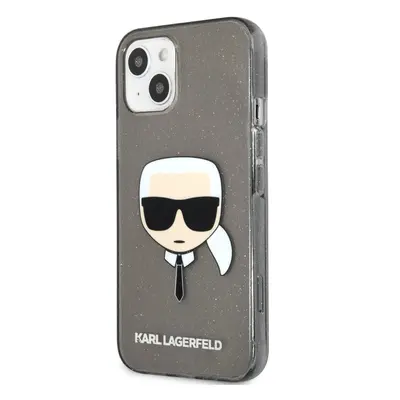 Pouzdro Karl Lagerfeld TPU Full Glitter Karl Head iPhone 13 mini Black