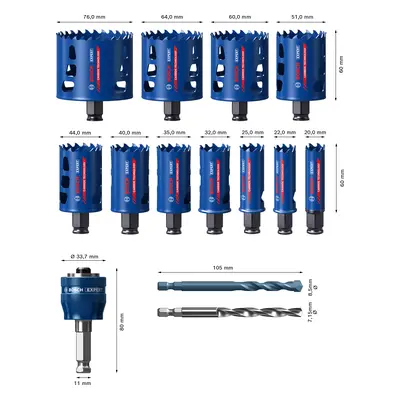 14dílná sada děrovek Bosch EXPERT Tough Material 20-76 mm Dostupné varianty: 14dílná sada děrove