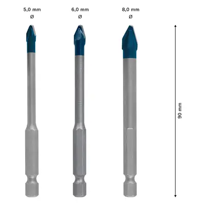 Sada vrtáků na dlažby Bosch EXPERT HEX-9 HardCeramic Dostupné varianty: 3dílná sada vrtáků na dl