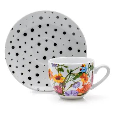 Sada porcelánových šálků s podšálky FLOR 100 ml 6 ks