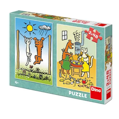 Puzzle PEJSEK A KOČIČKA 2 x 48 dílků