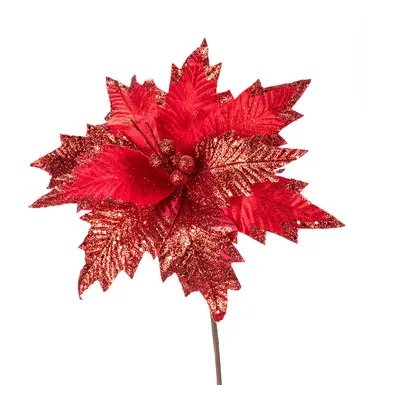 Květ POINSETTIA třpytivá 45 cm, červená