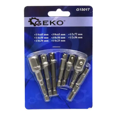 GEKO Adaptéry na gola hlavice do vrtačky, čtyřhran 1/4”, 3/8”, 1/2”, sada 8 ks