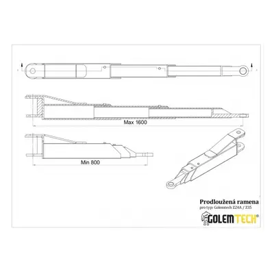 Třídílná prodloužená ramena ke dvousloupovému zvedáku Golemtech - 2ks