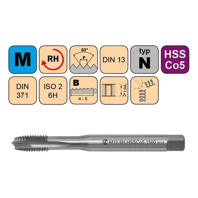 Závitník strojní M6x1 ISO2 HSSCo5 DIN 371 B