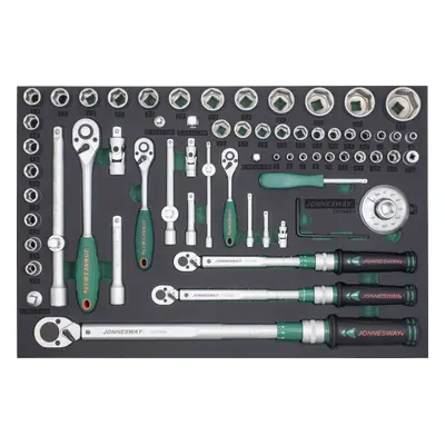 Modul - gola sada 1/4", 3/8" a 1/2", momentové klíče 2-200 Nm, 66 ks - JONNESWAY T27166SV