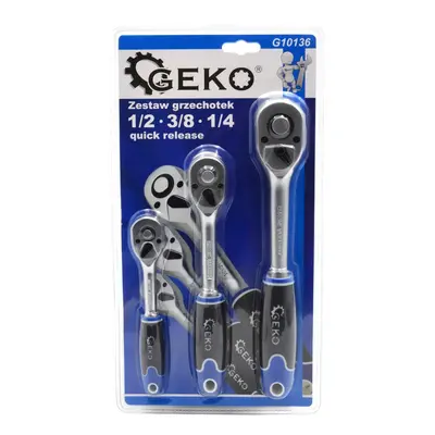 GEKO Ráčna 1/2", 3/8" a 1/4", rychloupínací, sada 3 ks