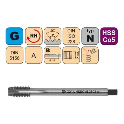 NÁSTROJE CZ Závitník strojní G1/4" A HSSCo5 DIN 5156 B