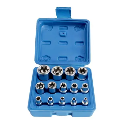 Hlavice 1/4”, 3/8” a 1/2” nástrčné TORX-E, vel. E4-E24, sada 14 ks - SATRA