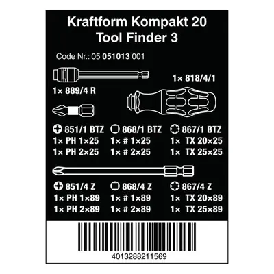 Wera 051013 Šroubovací čepele Kraftform Kompakt 20 Tool Finder 3 s taškou (Sada 13 dílů)