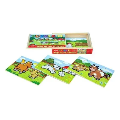 TEDDIES Dřevěné puzzle Moje první zvířátka 4x12 dílků