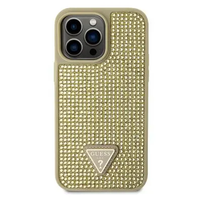 Guess Rhinestones Triangle Metal Logo Kryt pro iPhone 14 Pro Max Gold