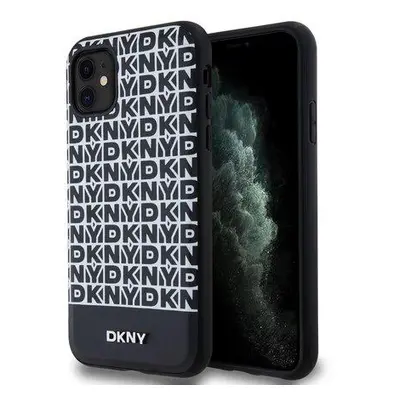 DKNY PU Leather Repeat Pattern Bottom Stripe MagSafe Zadní Kryt pro iPhone 11 Black