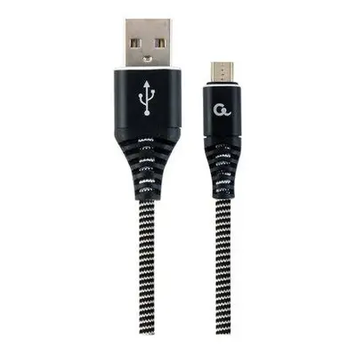 Kabel CABLEXPERT USB 2.0 AM na MicroUSB (AM/BM), 2m, opletený, černo-bílý, blister, PREMIUM QUAL