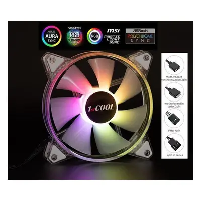 1stCOOL AURA EVO ARGB PWM Crystal 12cm ventilátor, F12-AURA-EVO-CR