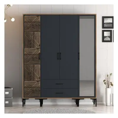 Hanah Home Wardrobe Kumsal PTR - Walnut, Anthracite WalnutAnthracite