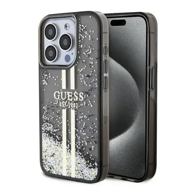 Guess PC/TPU Liquid Glitter Gold Stripe Zadní Kryt pro iPhone 15 Pro Max Black