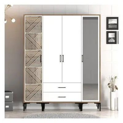 Hanah Home Wardrobe Kumsal PTR - Walnut, White WalnutWhite