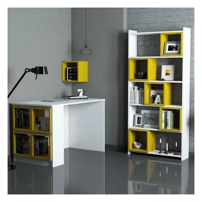 Hanah Home Study Desk & Bookshelf Box - White, Yellow