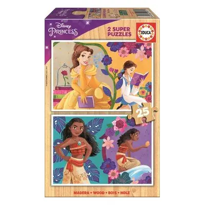 EDUCA Dřevěné puzzle Disney princezny 2x25 dílků