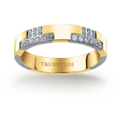 Trussardi Blyštivý bicolor prsten z oceli T-Logo TJAXC39 52 mm