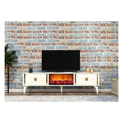 Hanah Home TV Stand Doruk Fireplace - White, Gold WhiteGold