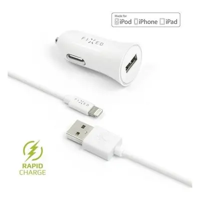 Set autonabíječky FIXED s USB výstupem a USB/Lightning kabelu, 1 metr, MFI certifikace, 12W, bíl