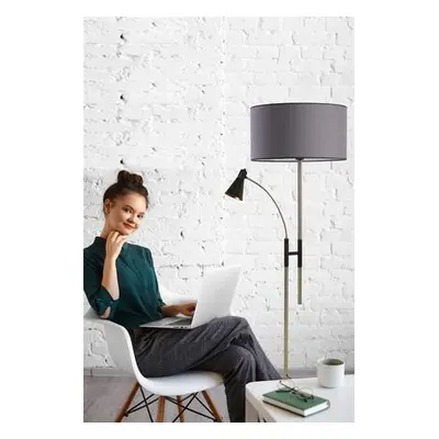 Opviq Floor Lamp Forza Mat Krom Lambader Silindir Koyu Gri Abajurlu Anthracite