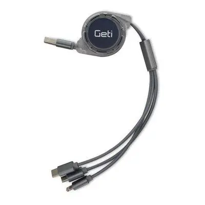 Kabel Geti GCU 04 USB 3v1 stříbrný samonavíjecí