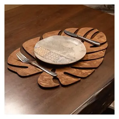 Hermia Table Mat Set (4 Pieces) Monstera - Walnut