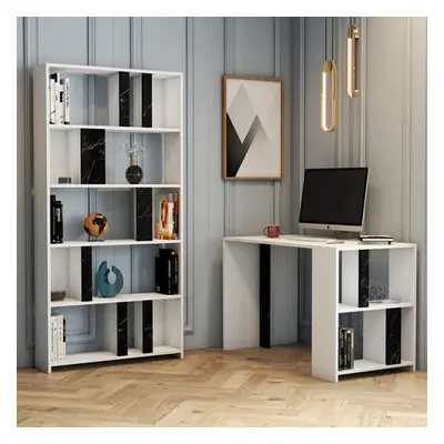 Hanah Home Study Desk & Bookshelf Lima - White, Black Marble