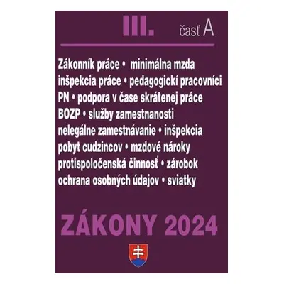 Zákony III A 2024 Pracovnoprávne vzťahy a zamestnávanie