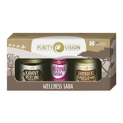 Purity Vision Wellness kávový tělový peeling 110 g + růžová voda s regeneračním účinkem 50 ml + 