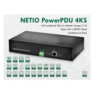 NETIO PowerPDU 4KS EU 4xIEC320 C13, měření el.hodnot, 1xLAN, seriál, SCZ, IOC, API, IP Watchdog,