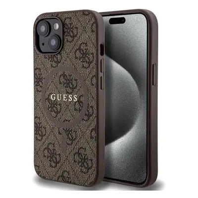 Guess PU Leather 4G Colored Ring MagSafe Zadní Kryt pro iPhone 15 Brown