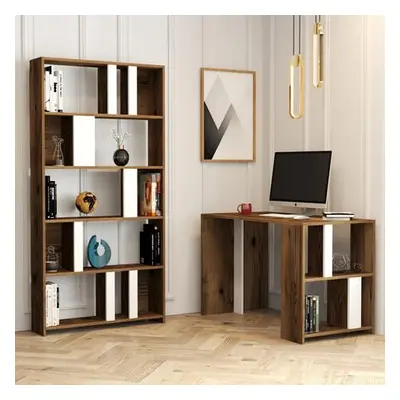 Hanah Home Study Desk & Bookshelf Lima - Walnut, White