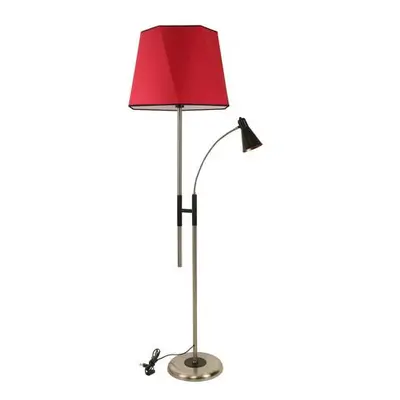 Opviq Floor Lamp Forza Mat Krom Lambader Altıgen Kırmızı Abajurlu Red