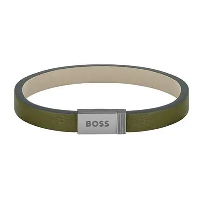 Hugo Boss Moderní khaki kožený náramek Jace 1580338 17,5 cm