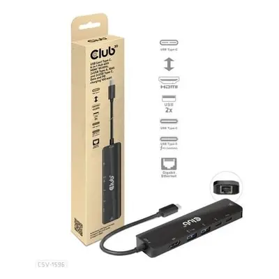 Club3D hub USB-C, 6-in-1 Hub s HDMI 8K30Hz, 2xUSB Type-A, RJ45 a 2xUSB Type-C, CSV-1596