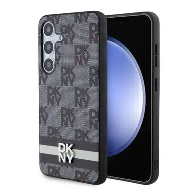 DKNY PU Leather Checkered Pattern and Stripe Zadní Kryt pro Samsung Galaxy S24+ Black