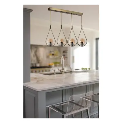 Opviq Chandelier Damla 4 Lü Sıralı Bal Camlı Eskitme Sarkıt Copper