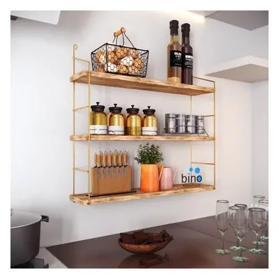 Hanah Home Wall Shelf 3'lü Duvar Rafı, Kitaplık GoldBrown