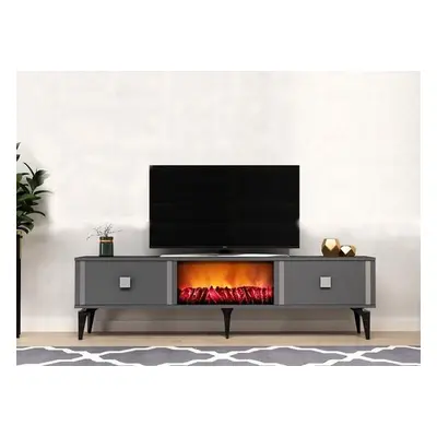 Hanah Home TV Stand Doruk Fireplace - Anthracite, Silver AnthraciteSilver