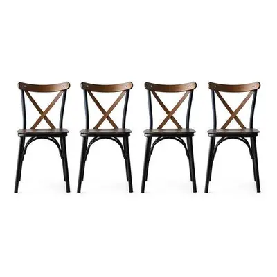 Hanah Home Chair Set (4 Pieces) Ahşap Ekol - 261 V4 Walnut