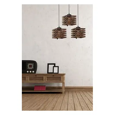 Opviq Chandelier Cara ahşap 3 lü sıralı ceviz sarkıt Brown