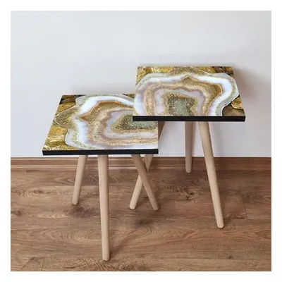 Hanah Home Nesting Table (2 Pieces) 2SHP78 - Gold GoldWhiteBeige