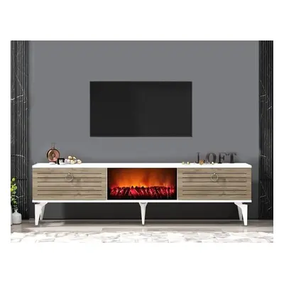 Hanah Home TV Stand Arona Fireplace - White, Walnut WhiteWalnut